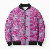 Purple Hibiscus Monstera Seamless Kakau Hawaii Bomber Puffer Jacket