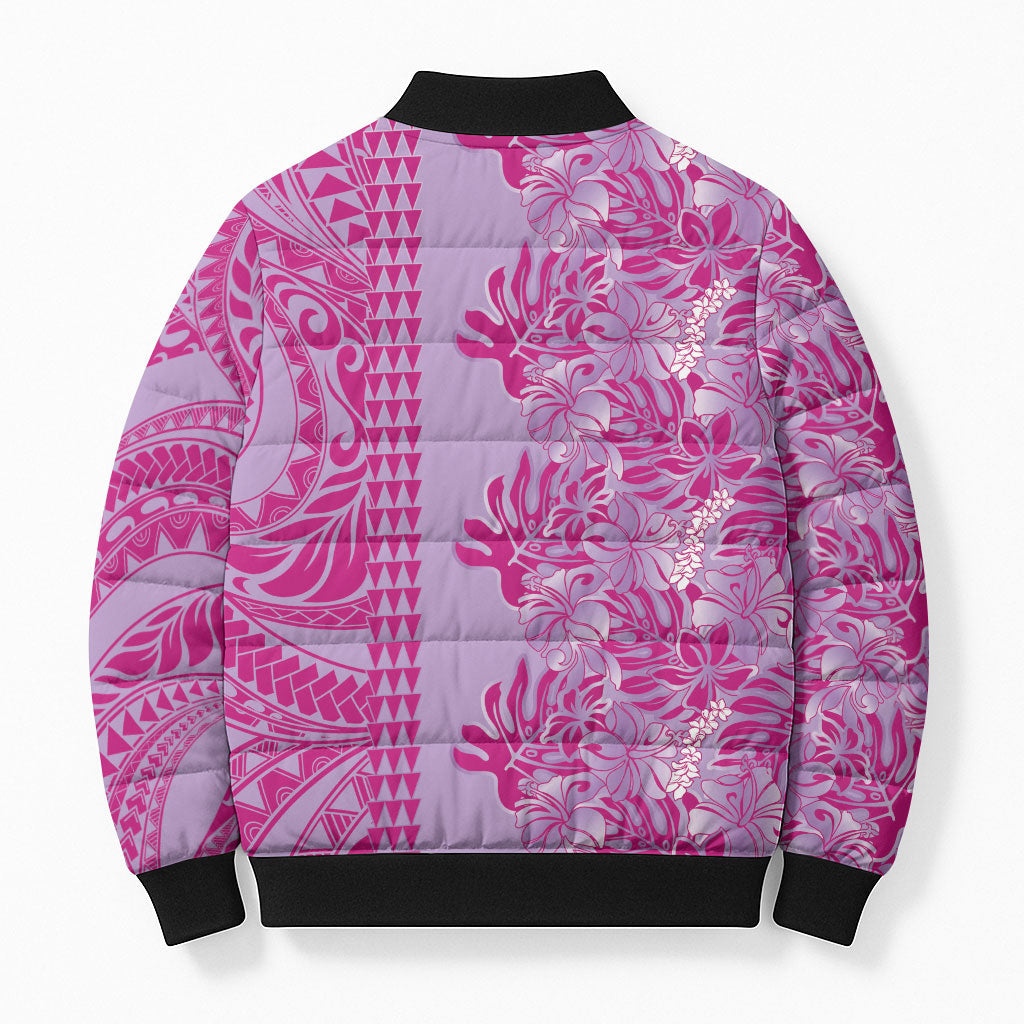 Purple Hibiscus Monstera Seamless Kakau Hawaii Bomber Puffer Jacket