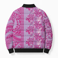 Purple Hibiscus Monstera Seamless Kakau Hawaii Bomber Puffer Jacket