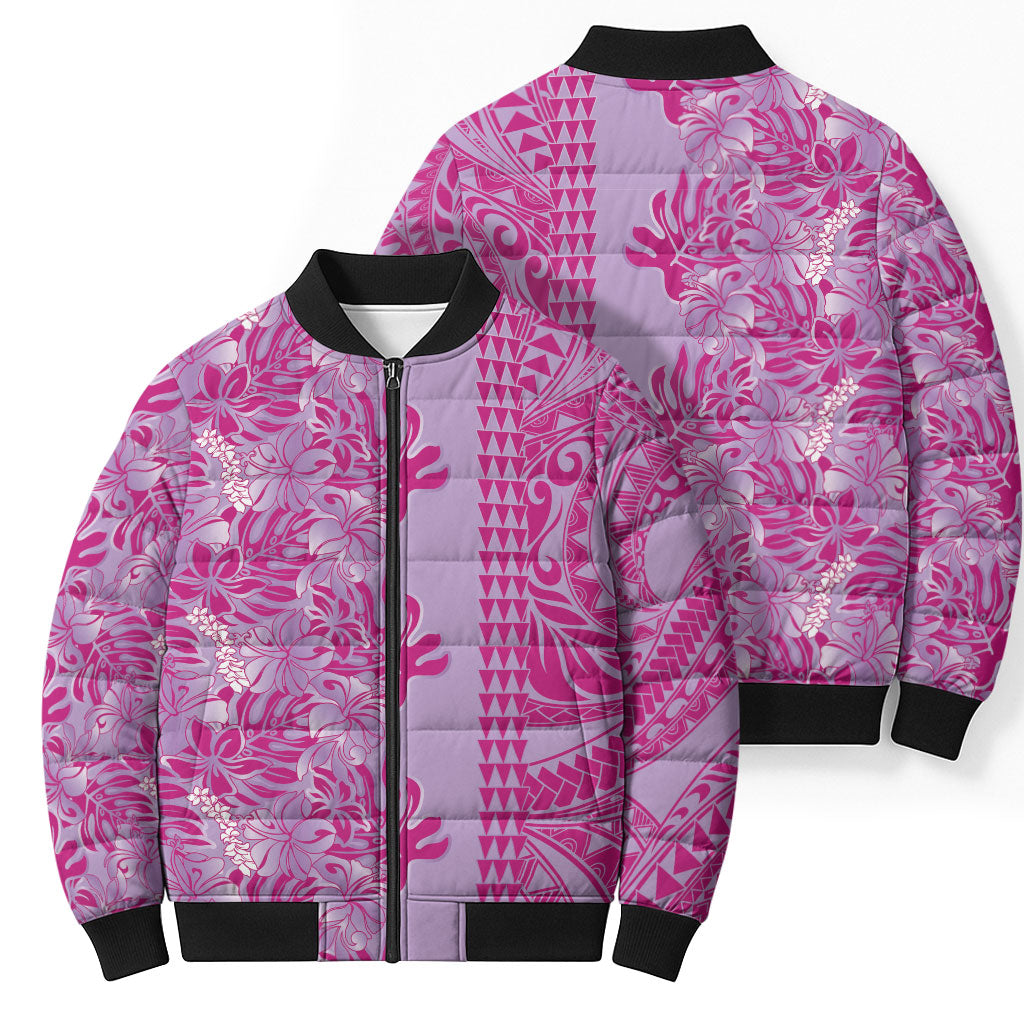 Purple Hibiscus Monstera Seamless Kakau Hawaii Bomber Puffer Jacket