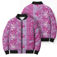 Purple Hibiscus Monstera Seamless Kakau Hawaii Bomber Puffer Jacket