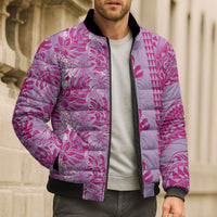 Purple Hibiscus Monstera Seamless Kakau Hawaii Bomber Puffer Jacket