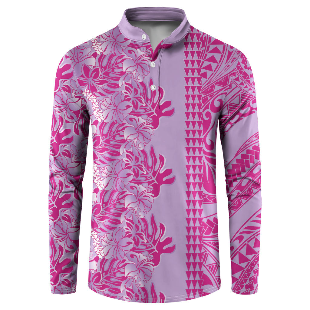 Purple Hibiscus Monstera Seamless Kakau Hawaii Button Sweatshirt