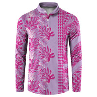 Purple Hibiscus Monstera Seamless Kakau Hawaii Button Sweatshirt