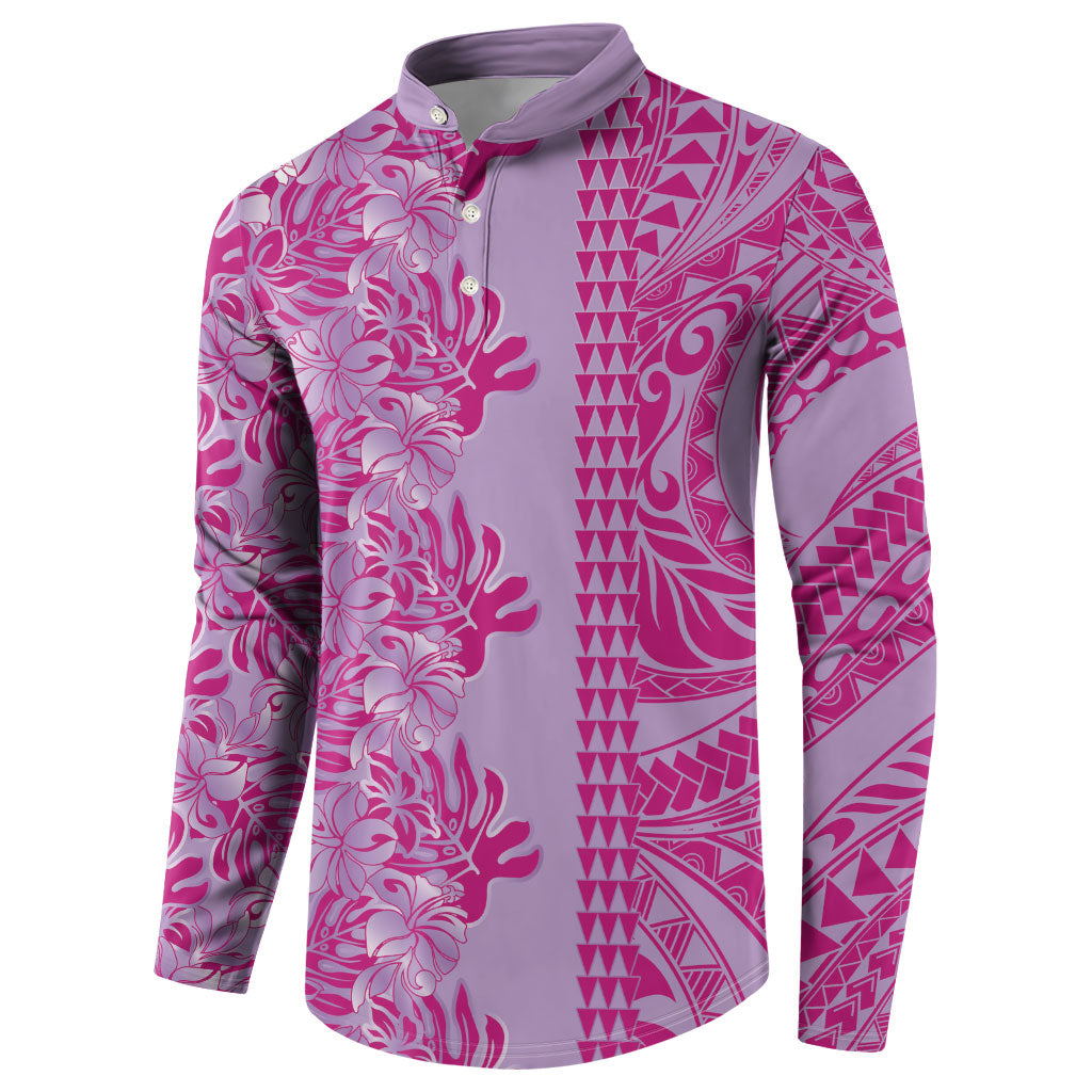 Purple Hibiscus Monstera Seamless Kakau Hawaii Button Sweatshirt