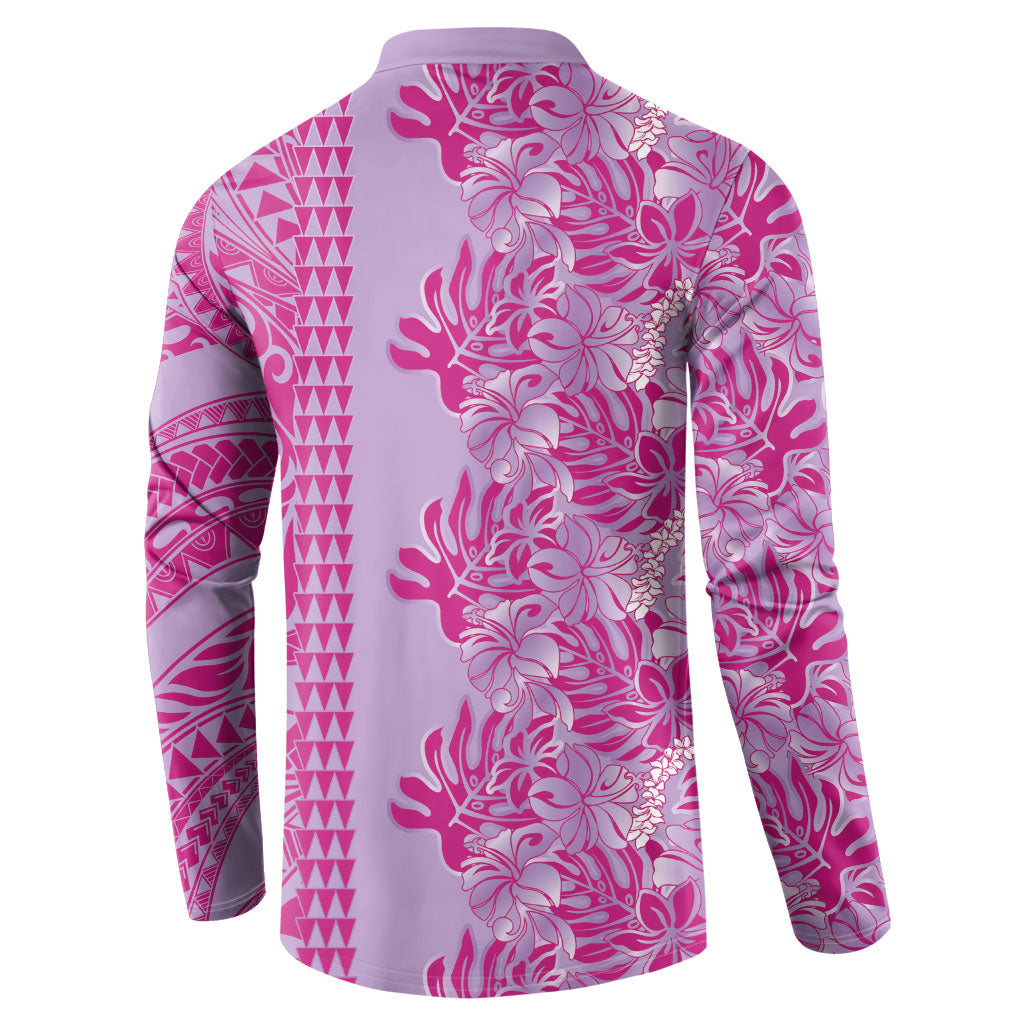 Purple Hibiscus Monstera Seamless Kakau Hawaii Button Sweatshirt
