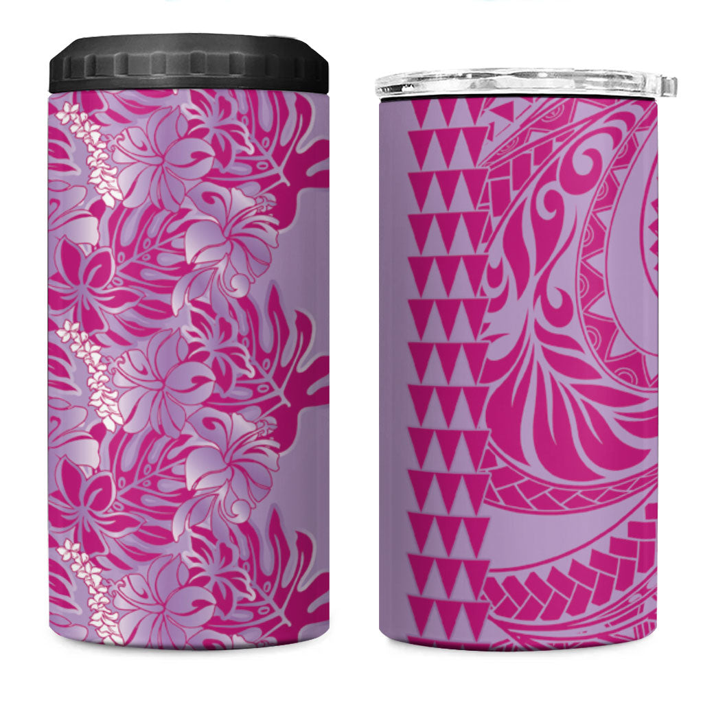 Purple Hibiscus Monstera Seamless Kakau Hawaii 4 in 1 Can Cooler Tumbler LT14 One Size: 16 oz Purple - Polynesian Pride
