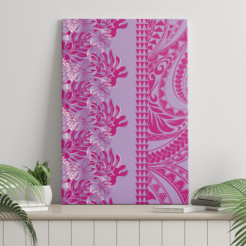 Purple Hibiscus Monstera Seamless Kakau Hawaii Canvas Wall Art