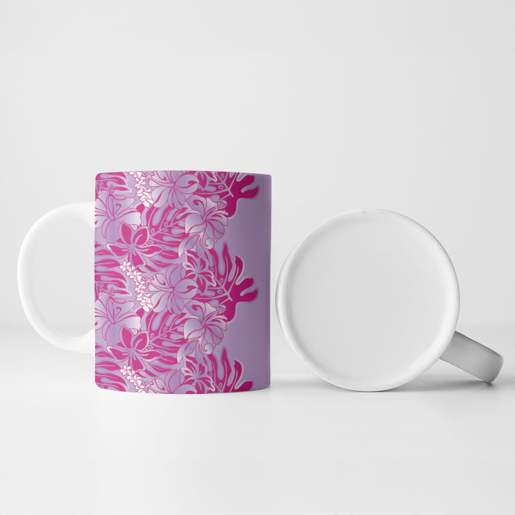Purple Hibiscus Monstera Seamless Kakau Hawaii Ceramic Mug