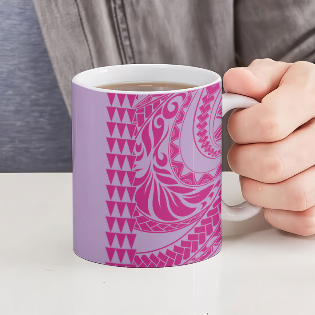 Purple Hibiscus Monstera Seamless Kakau Hawaii Ceramic Mug