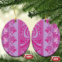 Purple Hibiscus Monstera Seamless Kakau Hawaii Ceramic Ornament