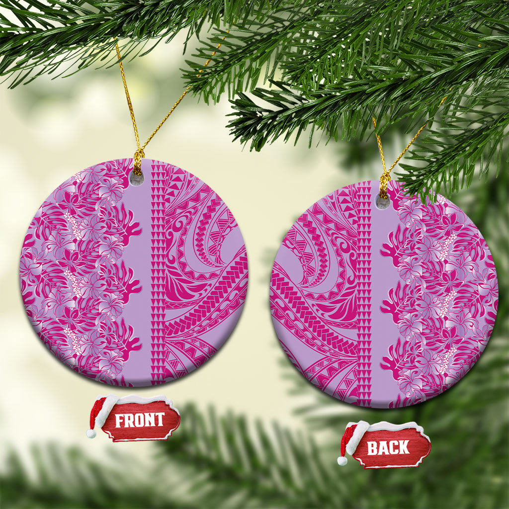 Purple Hibiscus Monstera Seamless Kakau Hawaii Ceramic Ornament