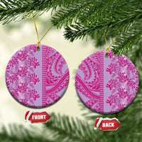 Purple Hibiscus Monstera Seamless Kakau Hawaii Ceramic Ornament