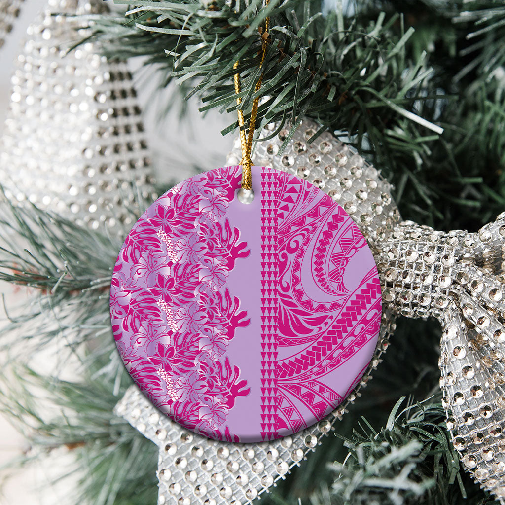 Purple Hibiscus Monstera Seamless Kakau Hawaii Ceramic Ornament