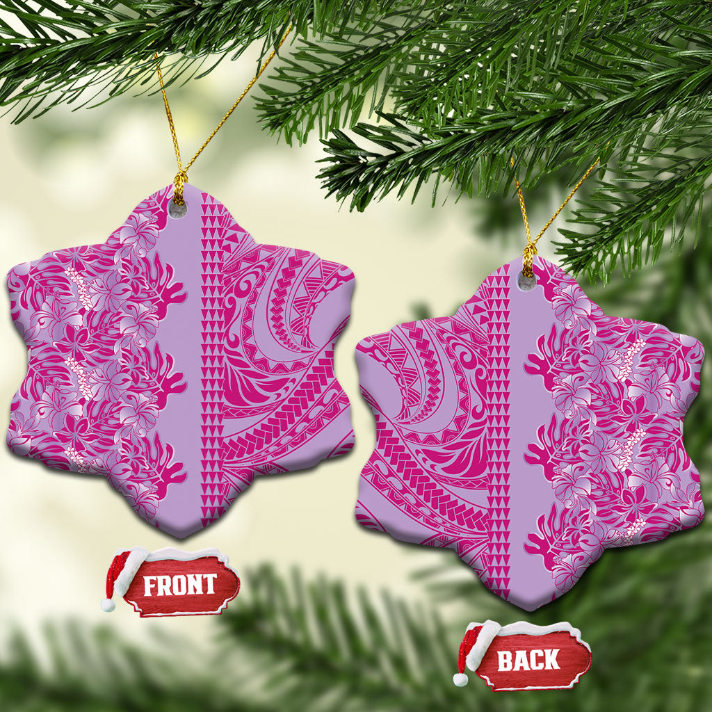 Purple Hibiscus Monstera Seamless Kakau Hawaii Ceramic Ornament