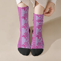 Purple Hibiscus Monstera Seamless Kakau Hawaii Crew Socks LT14 Crew Socks Purple - Polynesian Pride
