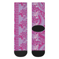 Purple Hibiscus Monstera Seamless Kakau Hawaii Crew Socks LT14 - Polynesian Pride