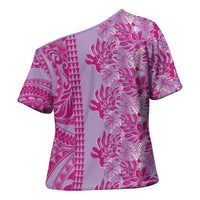 Purple Hibiscus Monstera Seamless Kakau Hawaii Cross Shoulder Shirt LT14 - Polynesian Pride