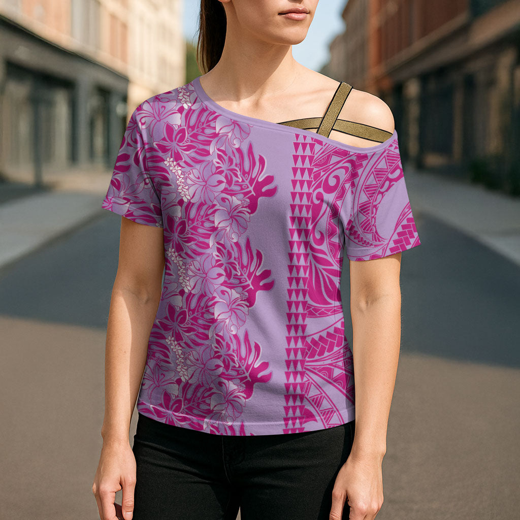Purple Hibiscus Monstera Seamless Kakau Hawaii Cross Shoulder Shirt LT14 - Polynesian Pride