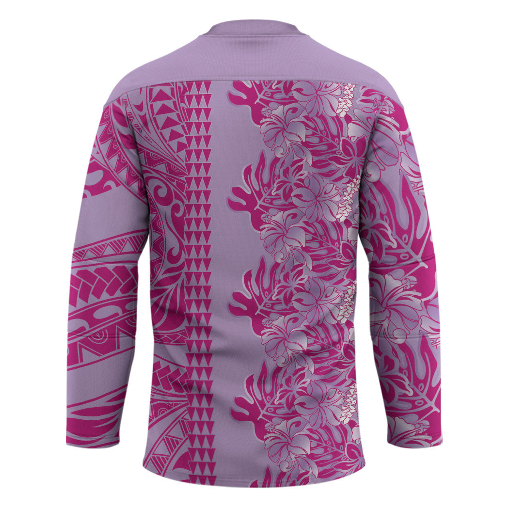 Purple Hibiscus Monstera Seamless Kakau Hawaii Hockey Jersey LT14 - Polynesian Pride