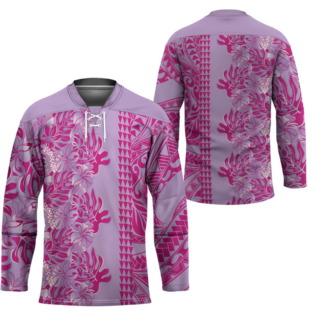 Purple Hibiscus Monstera Seamless Kakau Hawaii Hockey Jersey LT14 - Polynesian Pride