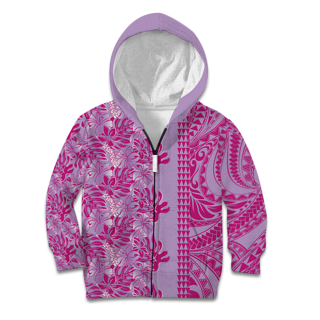 Purple Hibiscus Monstera Seamless Kakau Hawaii Kid Hoodie LT14 Zip Hoodie Purple - Polynesian Pride