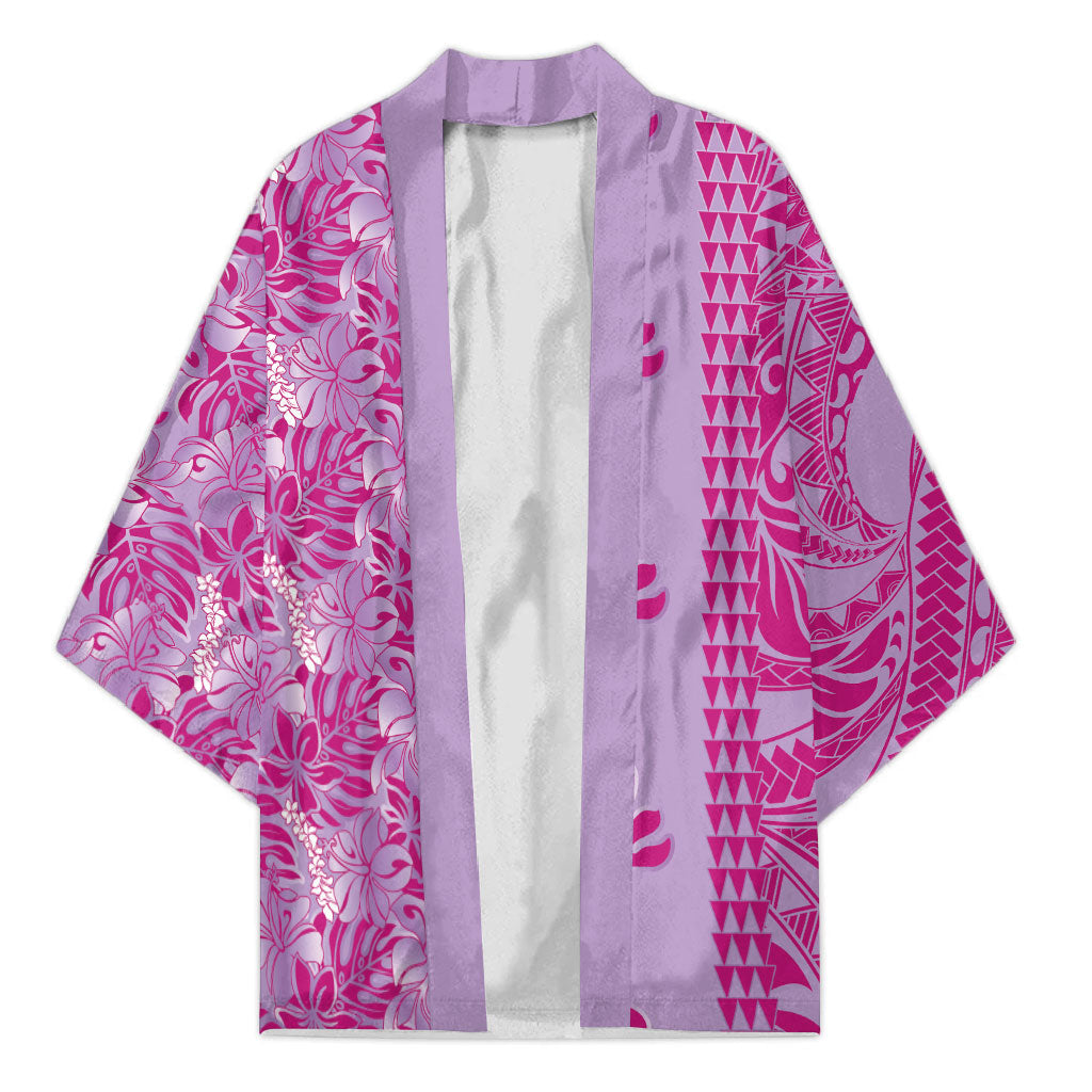 Purple Hibiscus Monstera Seamless Kakau Hawaii Kimono