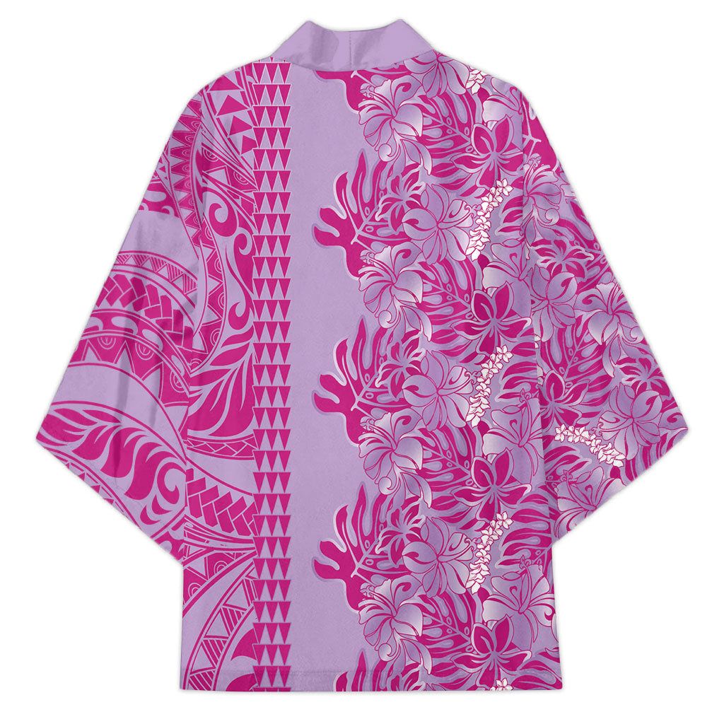 Purple Hibiscus Monstera Seamless Kakau Hawaii Kimono
