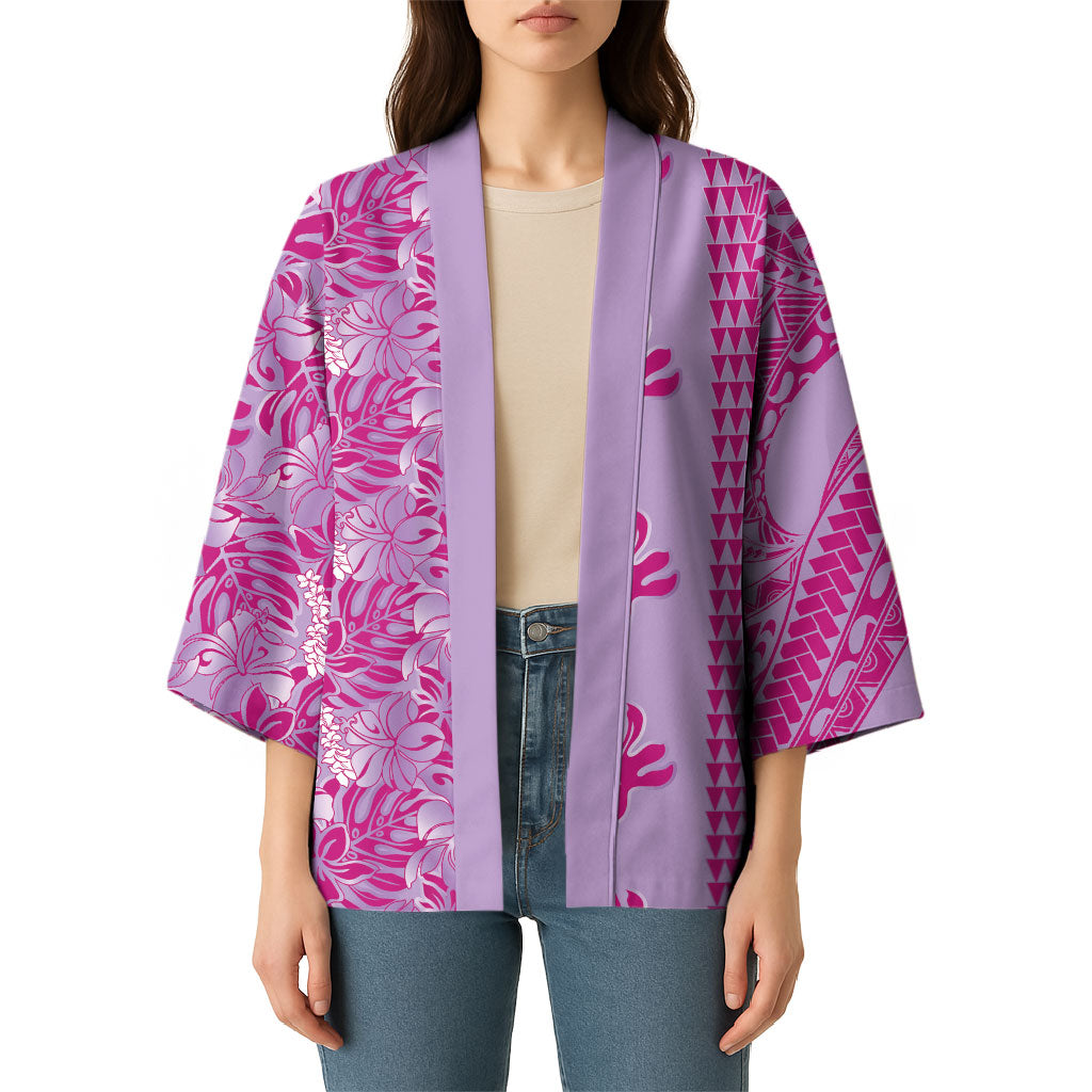 Purple Hibiscus Monstera Seamless Kakau Hawaii Kimono