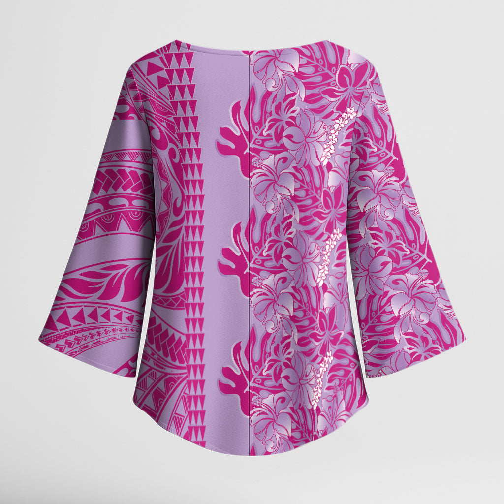 Purple Hibiscus Monstera Seamless Kakau Hawaii Kimono Sleeve Blouse LT14 - Polynesian Pride