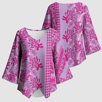 Purple Hibiscus Monstera Seamless Kakau Hawaii Kimono Sleeve Blouse LT14 - Polynesian Pride