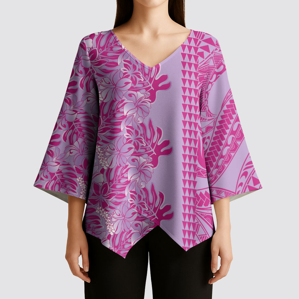Purple Hibiscus Monstera Seamless Kakau Hawaii Kimono Sleeve Blouse LT14 - Polynesian Pride