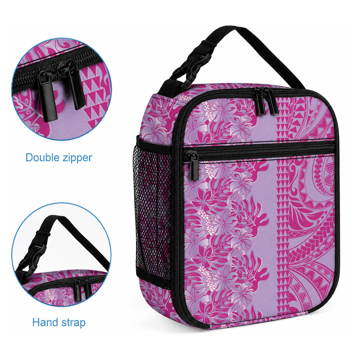Purple Hibiscus Monstera Seamless Kakau Hawaii Lunch Bag