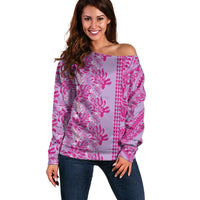 Purple Hibiscus Monstera Seamless Kakau Hawaii Off Shoulder Sweater