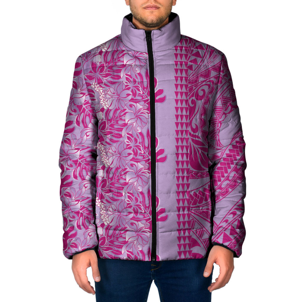 Purple Hibiscus Monstera Seamless Kakau Hawaii Padded Jacket