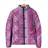 Purple Hibiscus Monstera Seamless Kakau Hawaii Padded Jacket