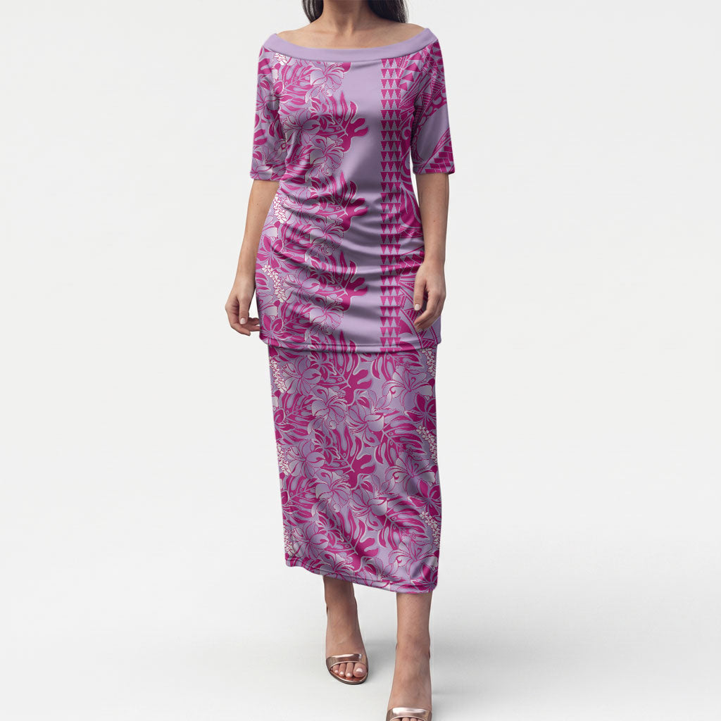 Purple Hibiscus Monstera Seamless Kakau Hawaii Puletasi