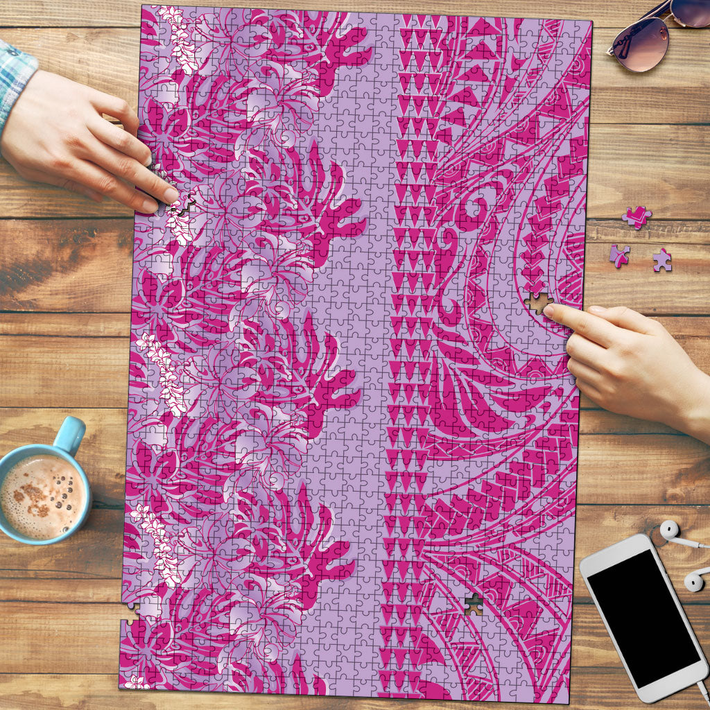 Purple Hibiscus Monstera Seamless Kakau Hawaii Puzzle