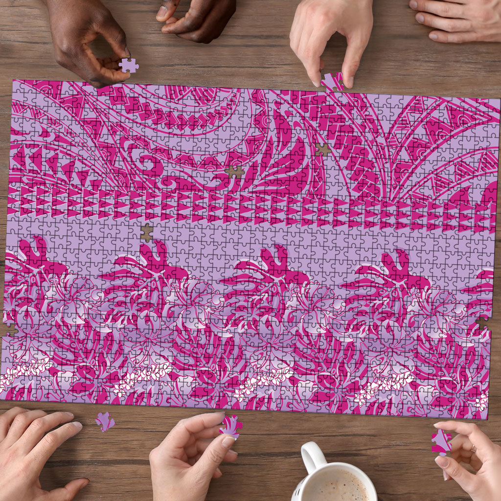 Purple Hibiscus Monstera Seamless Kakau Hawaii Puzzle