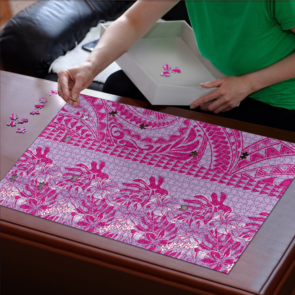 Purple Hibiscus Monstera Seamless Kakau Hawaii Puzzle