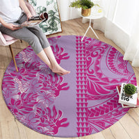 Purple Hibiscus Monstera Seamless Kakau Hawaii Round Carpet
