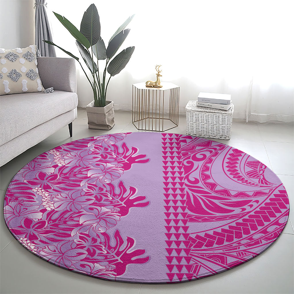Purple Hibiscus Monstera Seamless Kakau Hawaii Round Carpet