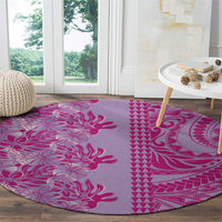 Purple Hibiscus Monstera Seamless Kakau Hawaii Round Carpet