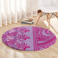 Purple Hibiscus Monstera Seamless Kakau Hawaii Round Carpet