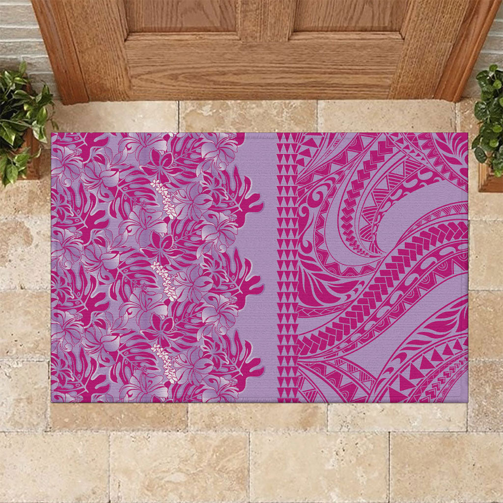 Purple Hibiscus Monstera Seamless Kakau Hawaii Rubber Doormat