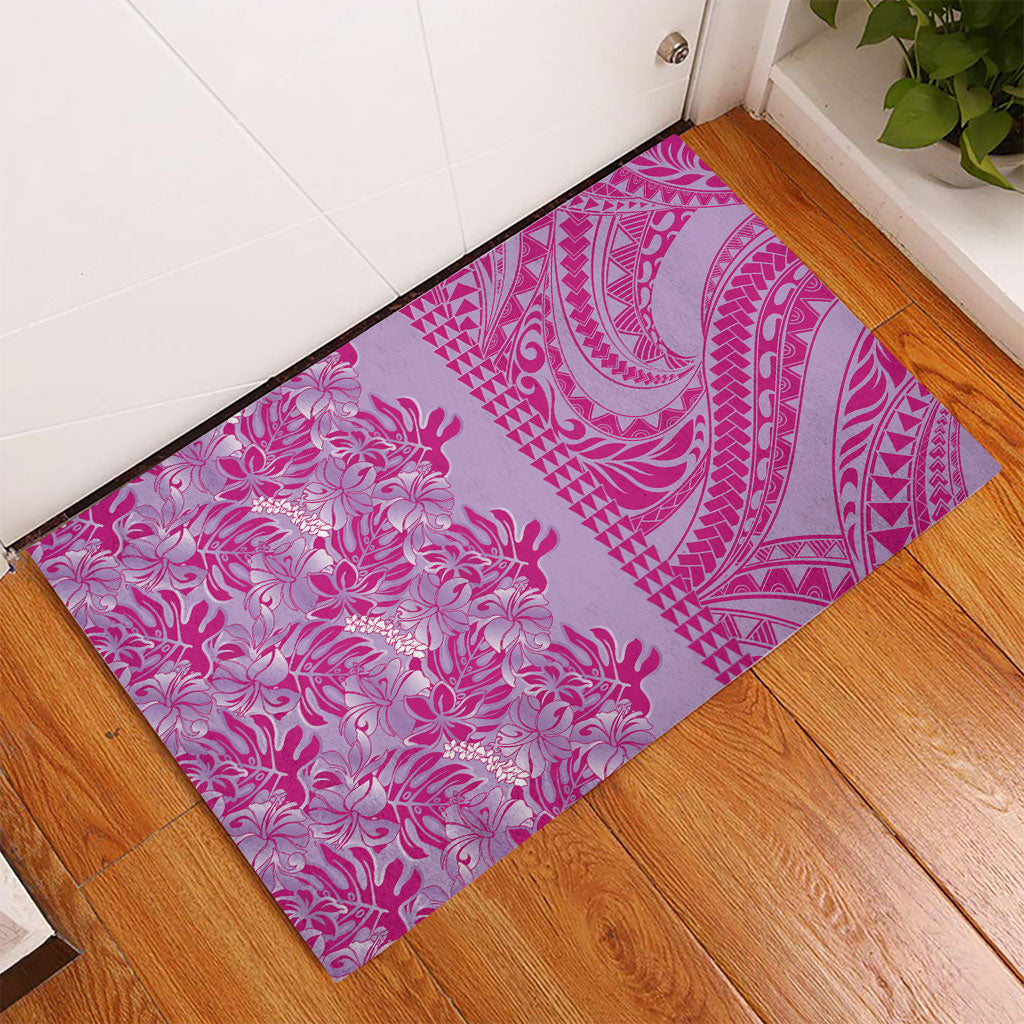 Purple Hibiscus Monstera Seamless Kakau Hawaii Rubber Doormat
