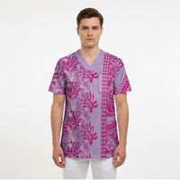 Purple Hibiscus Monstera Seamless Kakau Hawaii Scrub Top