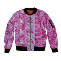 Purple Hibiscus Monstera Seamless Kakau Hawaii Sleeve Zip Bomber Jacket