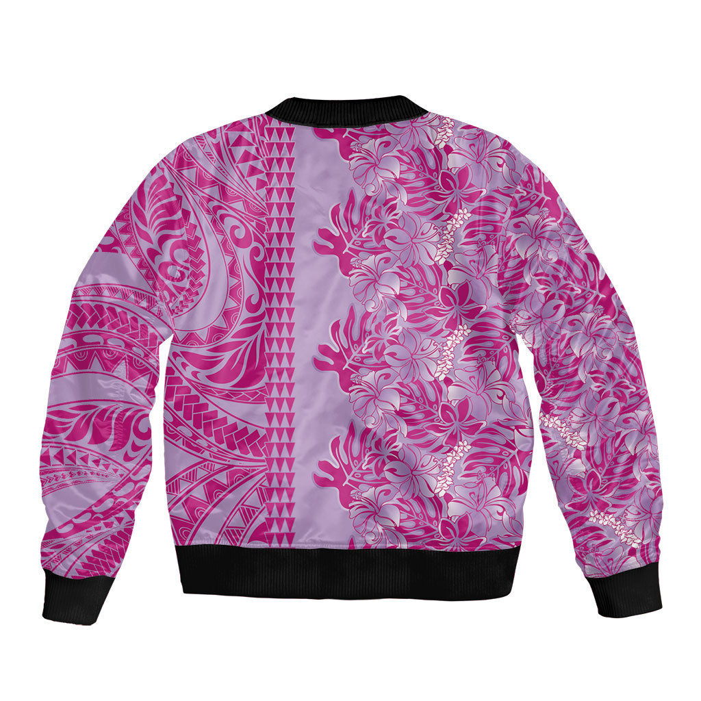 Purple Hibiscus Monstera Seamless Kakau Hawaii Sleeve Zip Bomber Jacket