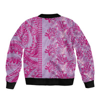Purple Hibiscus Monstera Seamless Kakau Hawaii Sleeve Zip Bomber Jacket